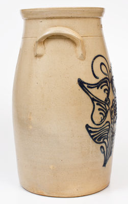 Five-Gallon WHITES UTICA Stoneware Churn w/ Elaborate Cobalt Floral Decoration, c1875