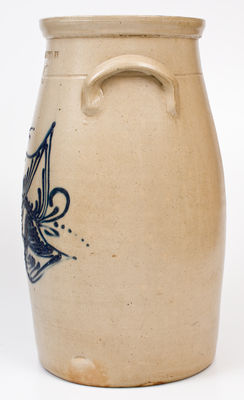 Five-Gallon WHITES UTICA Stoneware Churn w/ Elaborate Cobalt Floral Decoration, c1875