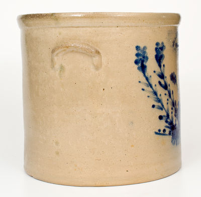 Unusual Six-Gallon HART BRO S. / FULTON N.Y. Stoneware Crock w/ Elaborate Cobalt Floral Design