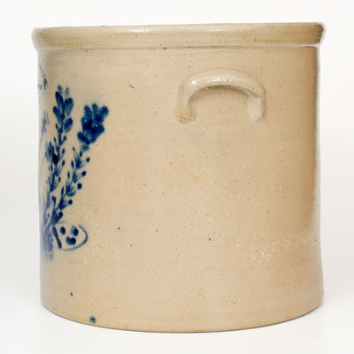 Unusual Six-Gallon HART BRO S. / FULTON N.Y. Stoneware Crock w/ Elaborate Cobalt Floral Design