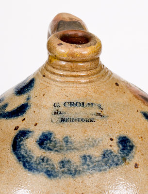 Two-Gallon C. CROLIUS / MANUFACTURER / NEW-YORK Stoneware Jug w/ Drape Motif