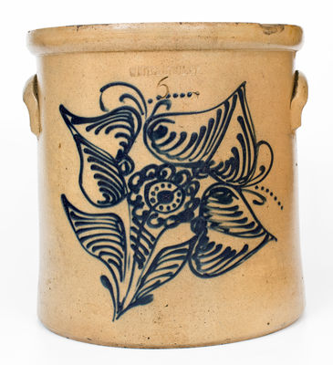 Six-Gallon WHITES UTICA Stoneware Crock w/ Elaborate Cobalt Floral Decoration, circa 1875
