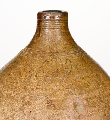 One-Gallon CHARLESTOWN / Boston Stoneware Jug w/ Impressed Eagle-on-Cannon Motif, early 19th century