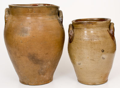 Two Iron-Decorated Coggled New Jersey Stoneware Jars, early 19th century
