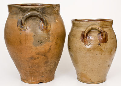 Two Iron-Decorated Coggled New Jersey Stoneware Jars, early 19th century