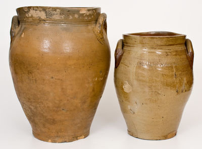 Two Iron-Decorated Coggled New Jersey Stoneware Jars, early 19th century