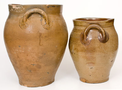 Two Iron-Decorated Coggled New Jersey Stoneware Jars, early 19th century