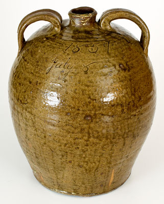 Rare "1859 / July 8" Double-Handled Southern Stoneware Jug with Alkaline Glaze