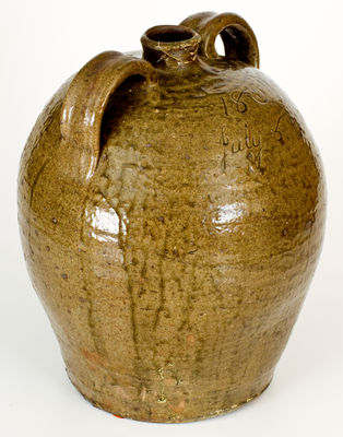 Rare "1859 / July 8" Double-Handled Southern Stoneware Jug with Alkaline Glaze