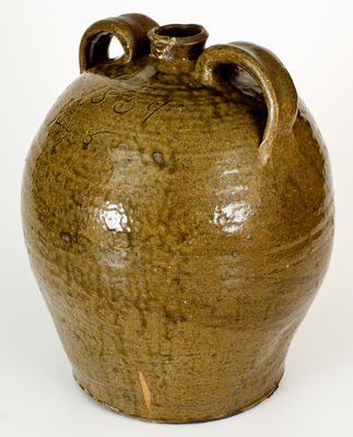 Rare "1859 / July 8" Double-Handled Southern Stoneware Jug with Alkaline Glaze