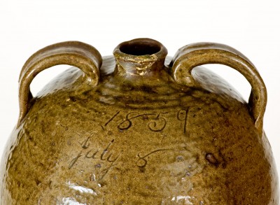 Rare "1859 / July 8" Double-Handled Southern Stoneware Jug with Alkaline Glaze