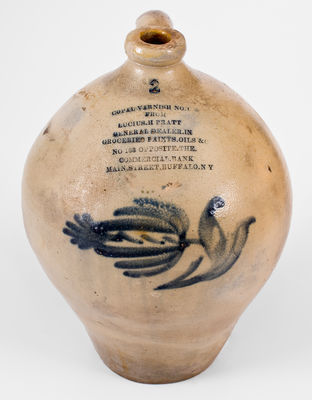 Fine Two-Gallon Stoneware Jug w/ Elaborate Buffalo, New York Advertising, c1840