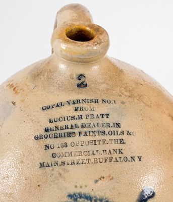 Fine Two-Gallon Stoneware Jug w/ Elaborate Buffalo, New York Advertising, c1840