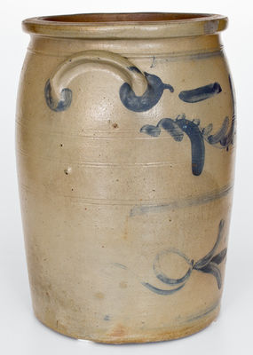 6 Gal. Western PA Stoneware Jar w/ Cobalt Freehand Floral Decoration