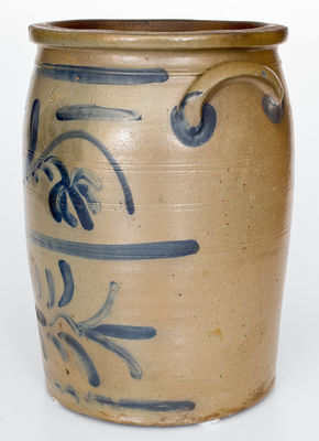 6 Gal. Western PA Stoneware Jar w/ Cobalt Freehand Floral Decoration