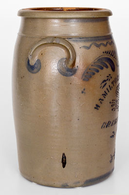 Four-Gallon HAMILTON & JONES / GREENSBORO, PA Stoneware Eagle Jar