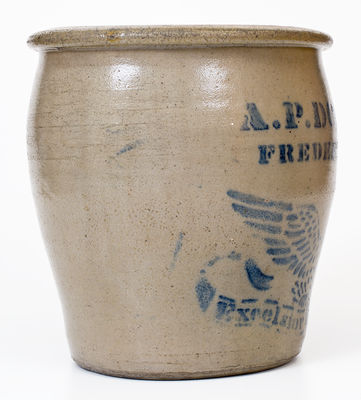 Fine A. P. DONAGHHO / FREDERICKTOWN, PA Stoneware Jar with Large Stenciled Eagle