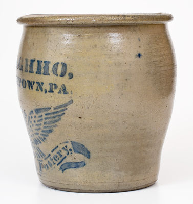 Fine A. P. DONAGHHO / FREDERICKTOWN, PA Stoneware Jar with Large Stenciled Eagle