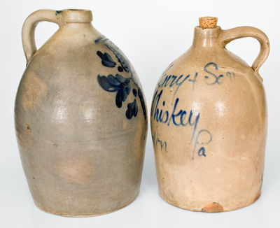 Two Cobalt-Decorated Pennsylvania Stoneware Jugs, second half 19th century