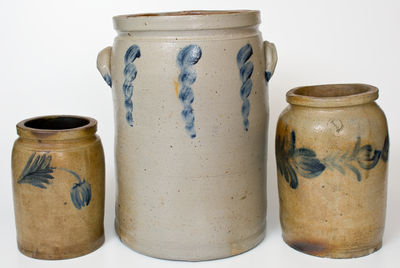 Three Cobalt-Decorated Mid-Atlantic Stoneware Jars, 19th century