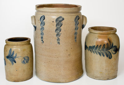 Three Cobalt-Decorated Mid-Atlantic Stoneware Jars, 19th century