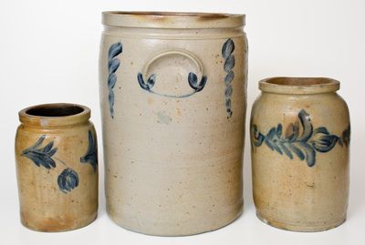 Three Cobalt-Decorated Mid-Atlantic Stoneware Jars, 19th century