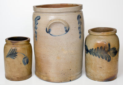 Three Cobalt-Decorated Mid-Atlantic Stoneware Jars, 19th century