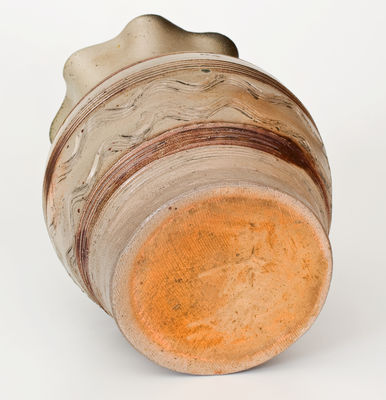 Elaborate Tennessee Stoneware Vase w/ Crimped Rim and Incised / Brown Slip Decoration