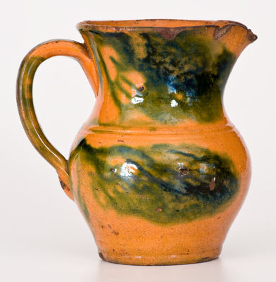 Extremely Rare Great Road (Virginia or Tennessee) Redware Cream Pitcher w/ Bold Copper Decoration
