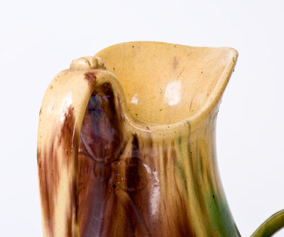 Multi-Glazed Shenandoah Valley Redware Pitcher and Washbowl Set, Strasburg, VA, circa 1890