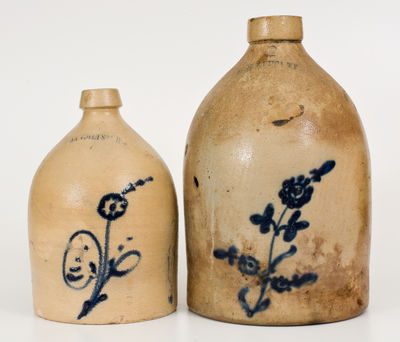 Two WHITES UTICA Cobalt-Decorated Stoneware Jugs