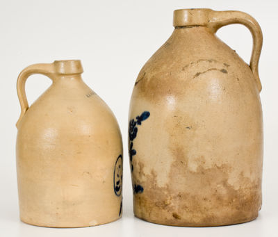 Two WHITES UTICA Cobalt-Decorated Stoneware Jugs