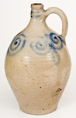 18th Century Stoneware Jug with Cobalt Watch Spring Decoration, probably American