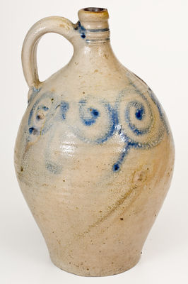 18th Century Stoneware Jug with Cobalt Watch Spring Decoration, probably American