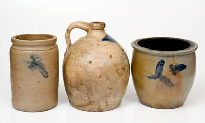 Three Pieces of Cobalt-Decorated American Stoneware, 19th century