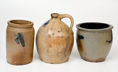 Three Pieces of Cobalt-Decorated American Stoneware, 19th century