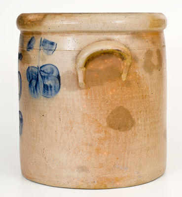 Five-Gallon Roseville, Ohio Stoneware Crock with Cobalt Apple Decoration