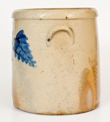 Four-Gallon Roseville, OH Stoneware Crock with Cobalt Leaf Decoration