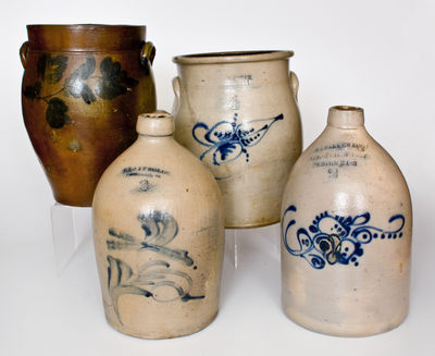 Four Pieces of Cobalt-Decorated American Stoneware, 19th century