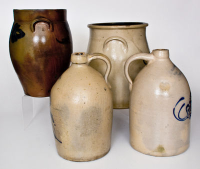 Four Pieces of Cobalt-Decorated American Stoneware, 19th century