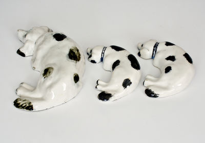 Lot of Three: Hand-Modeled Stoneware Dogs, possibly Ohio or Pfaltzgraff (York, PA), circa 1900