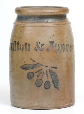 Hamilton & Jones (Greensboro, PA) Stoneware Canning Jar w/ Stenciled Cherries Motif