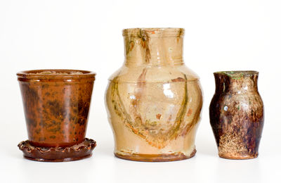 Four Glazed Mid-Atlantic Redware Articles, 19th century