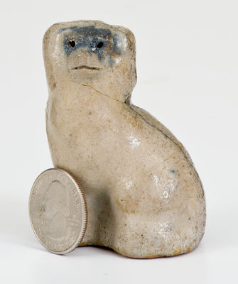 Rare Miniature Cobalt-Decorated Stoneware Spaniel, Inscribed 