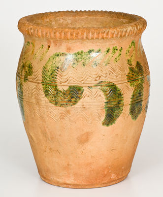 Exceptional Copper-Decorated Redware Flowerpot, attrib. S. Bell & Sons, Strasburg, VA, circa 1890