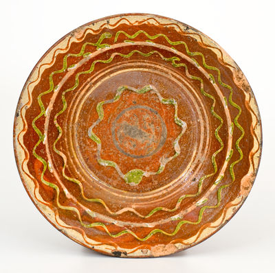 Exceptional Slip-Decorated Redware Bowl, attrib. Jacob Weaver, Lincoln County, North Carolina, c1820-40