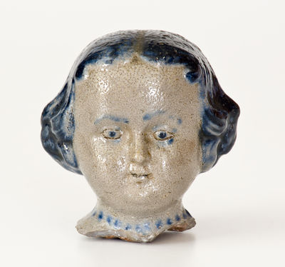 Rare New Geneva, PA Cobalt-Decorated Stoneware Doll's Head
