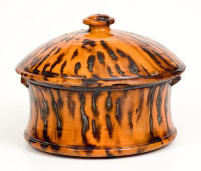 Unusual Lidded Redware Butter Crock, Southern or Mid-Atlantic origin, mid 19th century