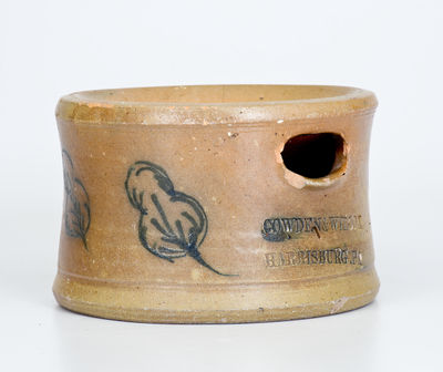 Rare COWDEN & WILCOX / HARRISBURG, PA Stoneware Spittoon w/ Slip-Trailed Foliate Decoration