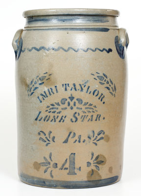 Four-Gallon Lone Star, Pennsylvania Stoneware Advertising Crock